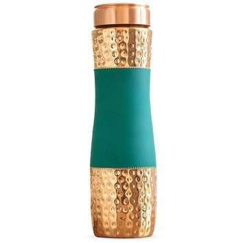 Aqua Curved Hammered Copper Bottle